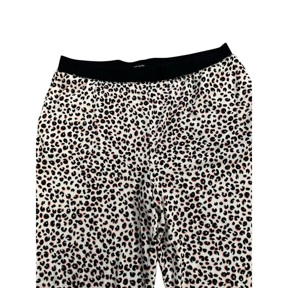 Kate Spade Womens Blue White Pink Leopard Print V-Neck Long Sleeve Pajama Set XL